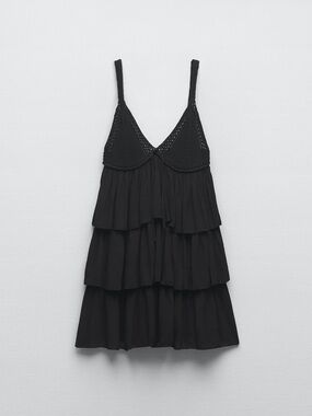 Zara Black Tiered Crochet Bust Mini Dress